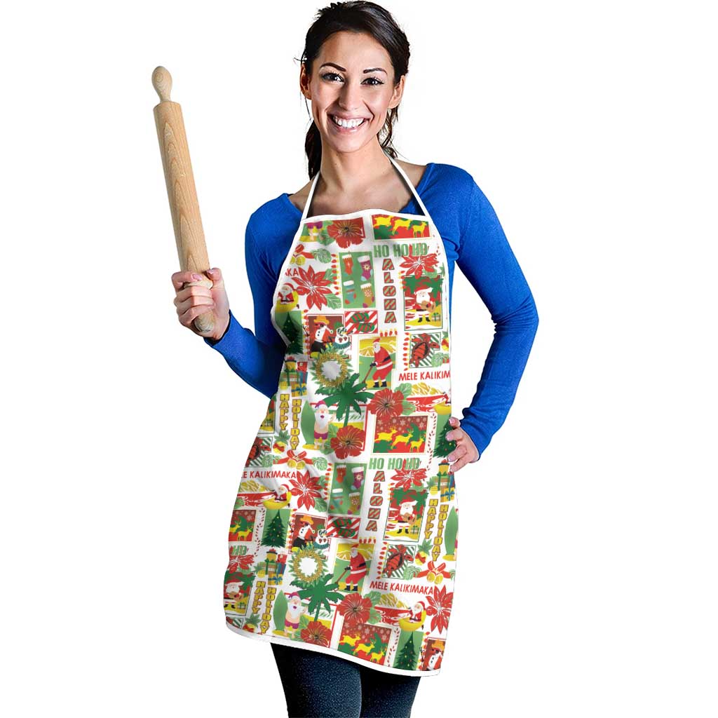 Hawaiian Santa Christmas Pattern Apron White Version - Polynesian Pride