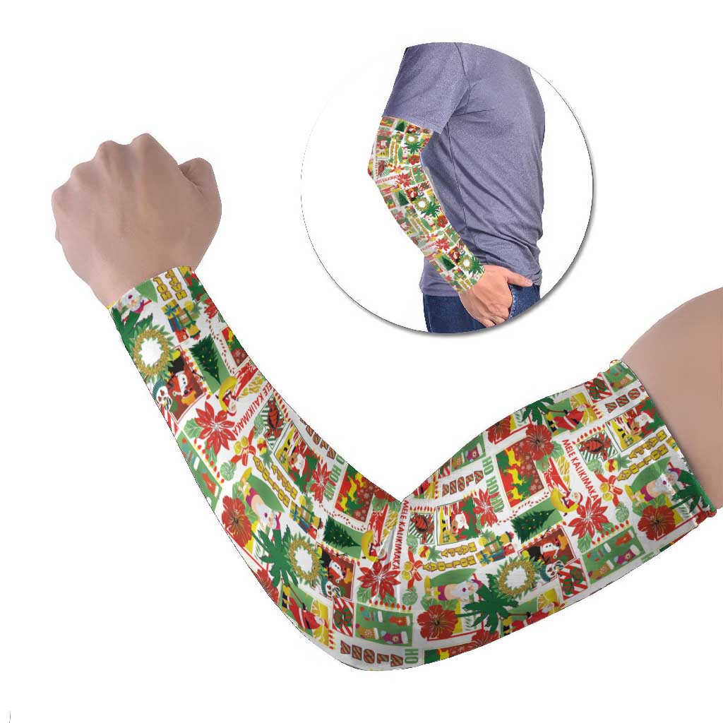 Hawaiian Santa Christmas Pattern Arm Sleeves White Version - Polynesian Pride
