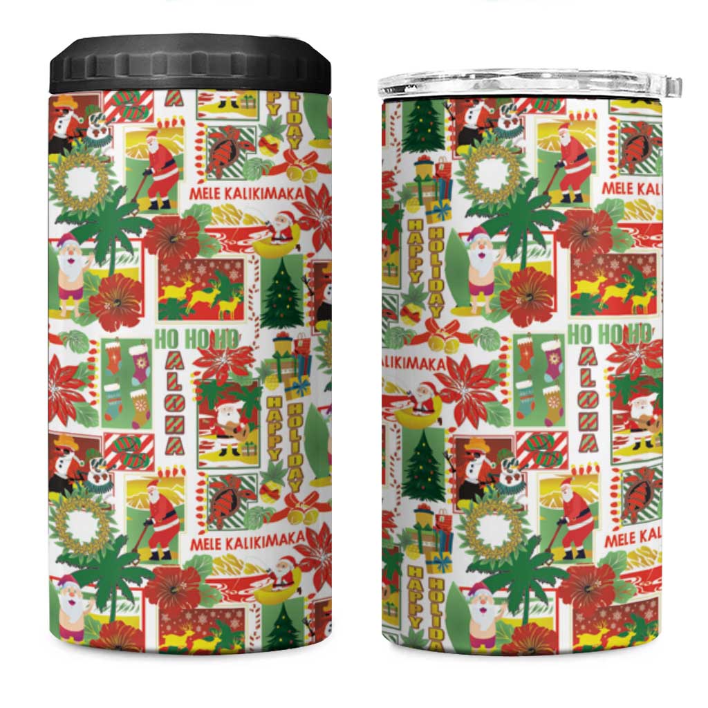 Hawaiian Santa Christmas Pattern 4 in 1 Can Cooler Tumbler White Version LT01 One Size: 16 oz Red - Polynesian Pride