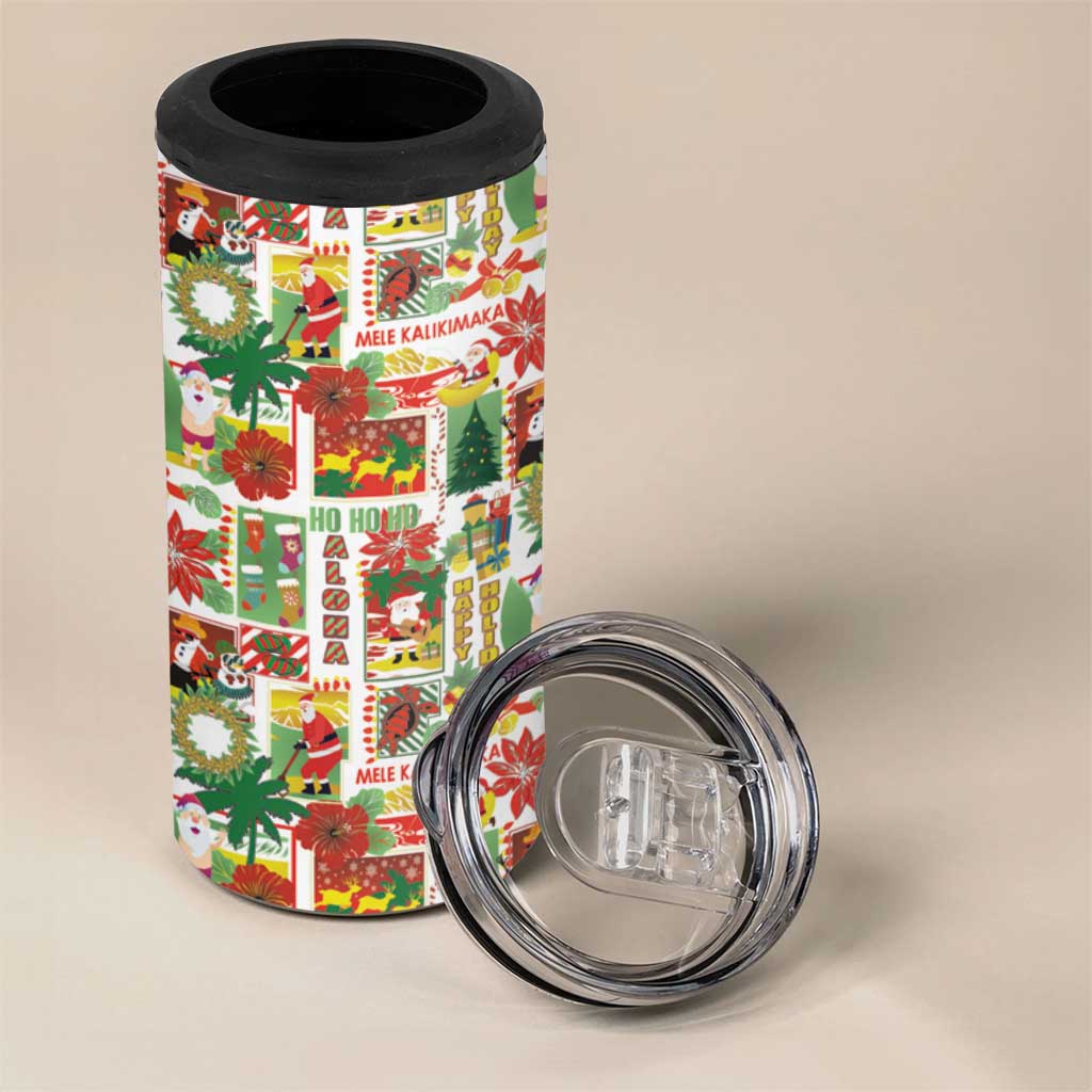 Hawaiian Santa Christmas Pattern 4 in 1 Can Cooler Tumbler White Version LT01 - Polynesian Pride
