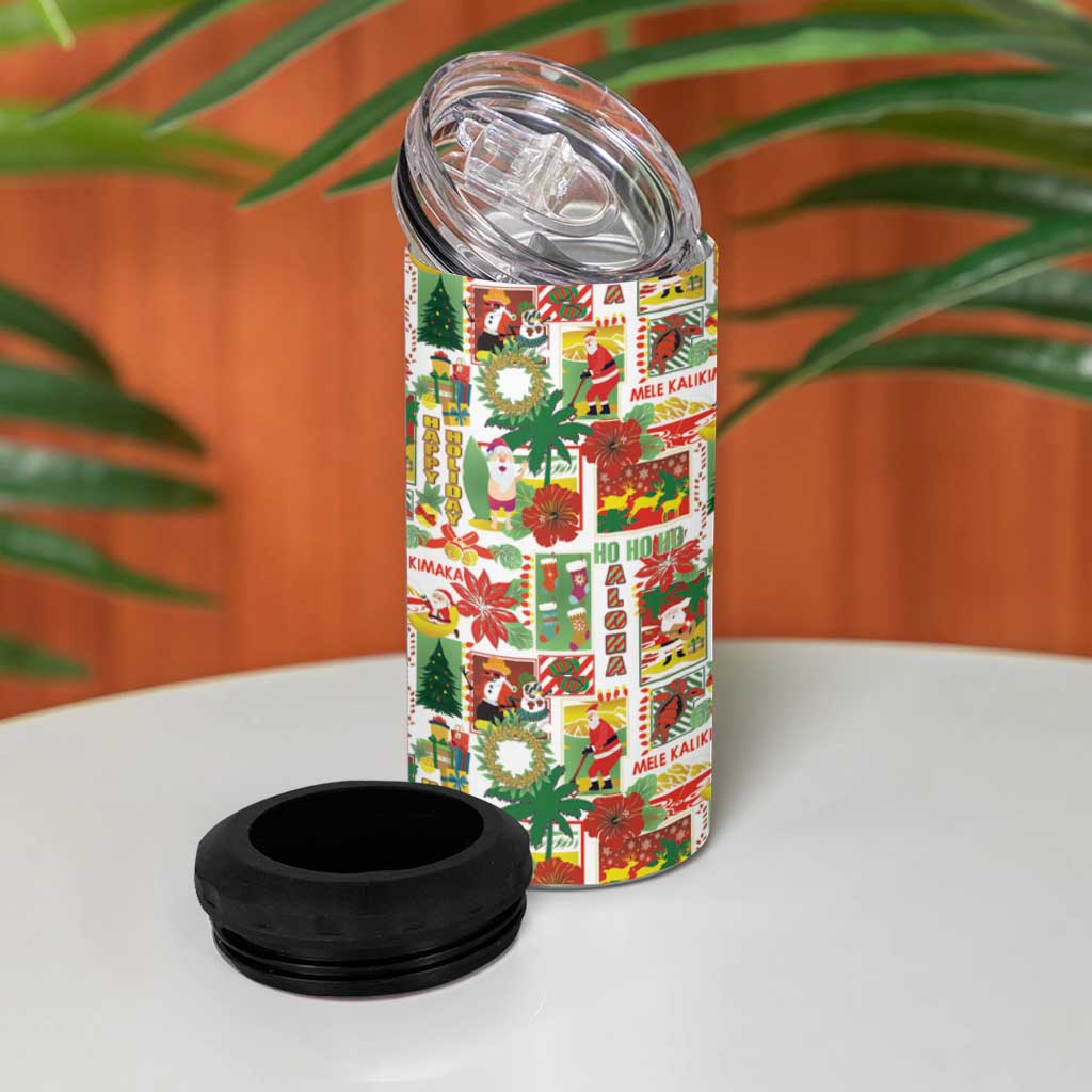Hawaiian Santa Christmas Pattern 4 in 1 Can Cooler Tumbler White Version LT01 - Polynesian Pride