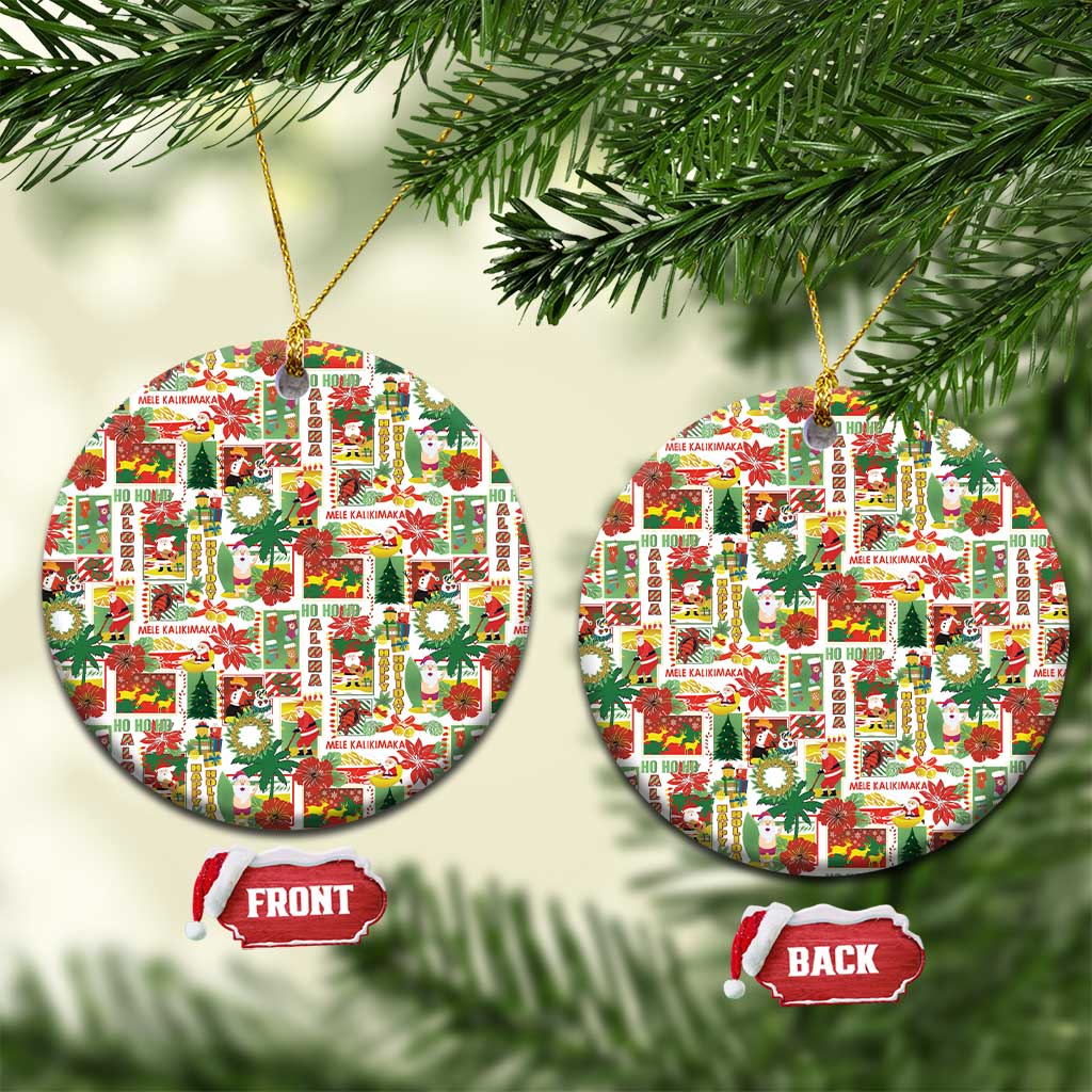 Hawaiian Santa Christmas Pattern Ceramic Ornament White Version - Polynesian Pride