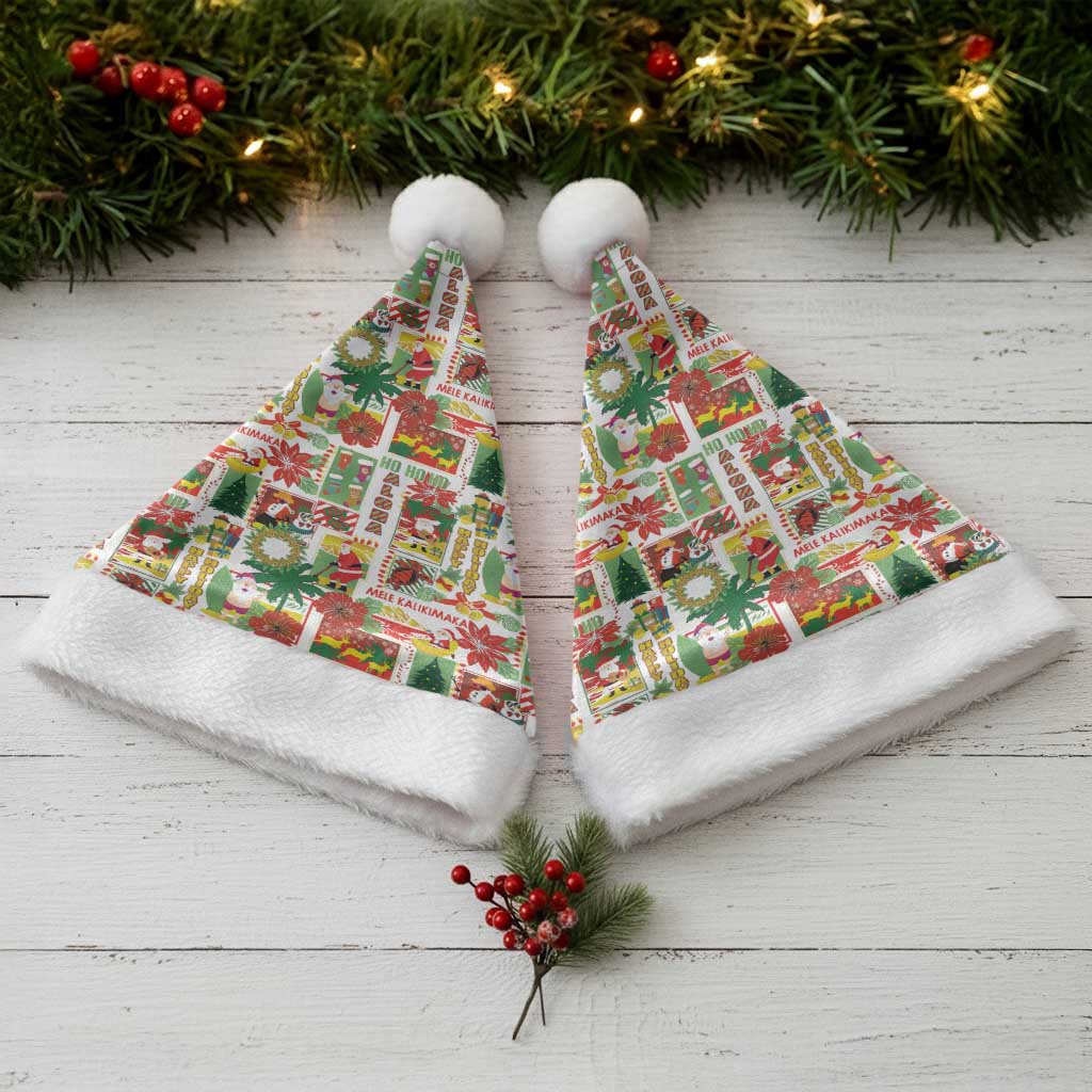 Hawaiian Santa Christmas Pattern Christmas Santa Hat White Version - Polynesian Pride