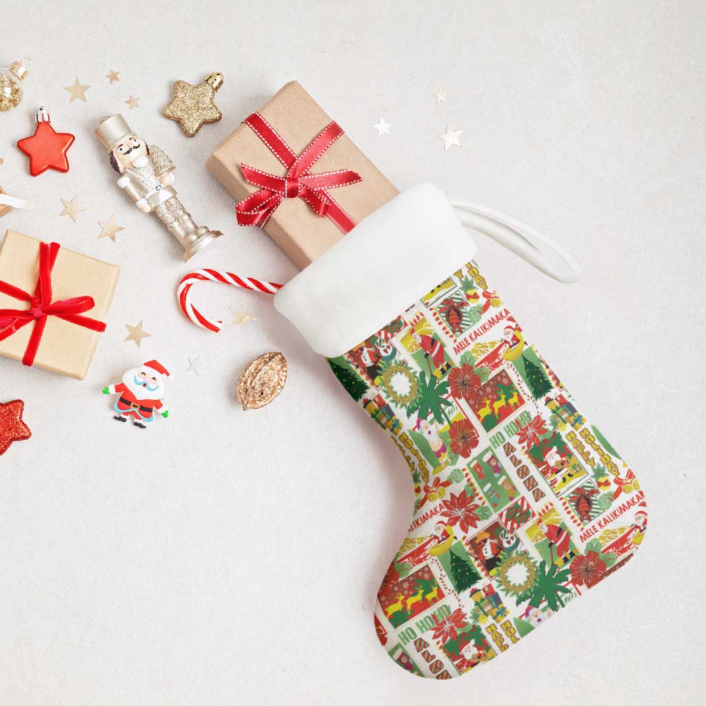 Hawaiian Santa Christmas Pattern Christmas Stocking White Version - Polynesian Pride