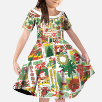 Hawaiian Santa Christmas Pattern Family Matching Long Sleeve Bodycon Dress and Hawaiian Shirt White Version LT01 Daughter's Dress Red - Polynesian Pride