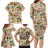 Hawaiian Santa Christmas Pattern Family Matching Long Sleeve Bodycon Dress and Hawaiian Shirt White Version LT01 - Polynesian Pride