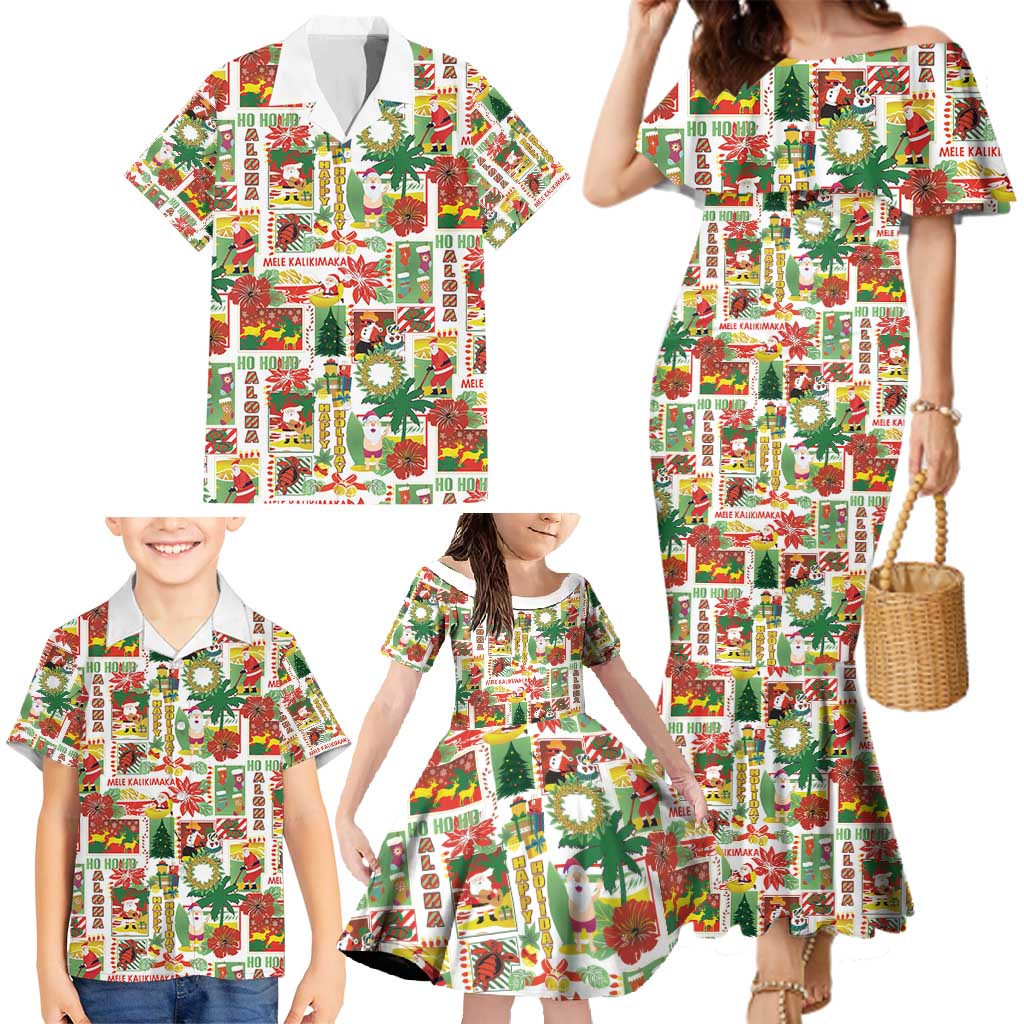 Hawaiian Santa Christmas Pattern Family Matching Mermaid Dress and Hawaiian Shirt White Version LT01 - Polynesian Pride