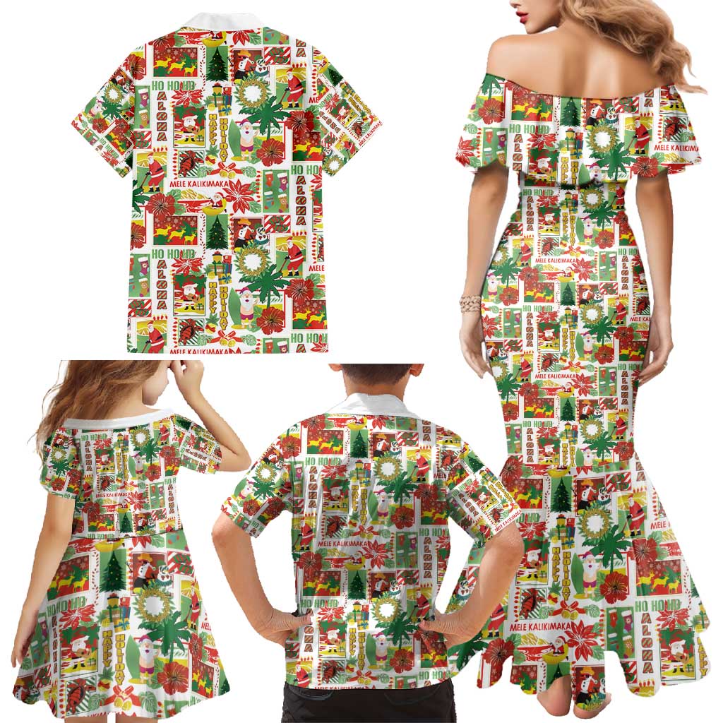 Hawaiian Santa Christmas Pattern Family Matching Mermaid Dress and Hawaiian Shirt White Version LT01 - Polynesian Pride