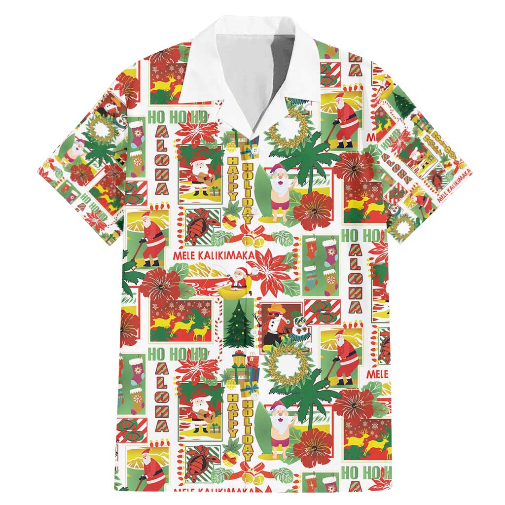 Hawaiian Santa Christmas Pattern Family Matching Mermaid Dress and Hawaiian Shirt White Version LT01 Dad's Shirt - Short Sleeve Red - Polynesian Pride