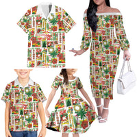 Hawaiian Santa Christmas Pattern Family Matching Off The Shoulder Long Sleeve Dress and Hawaiian Shirt White Version LT01 - Polynesian Pride