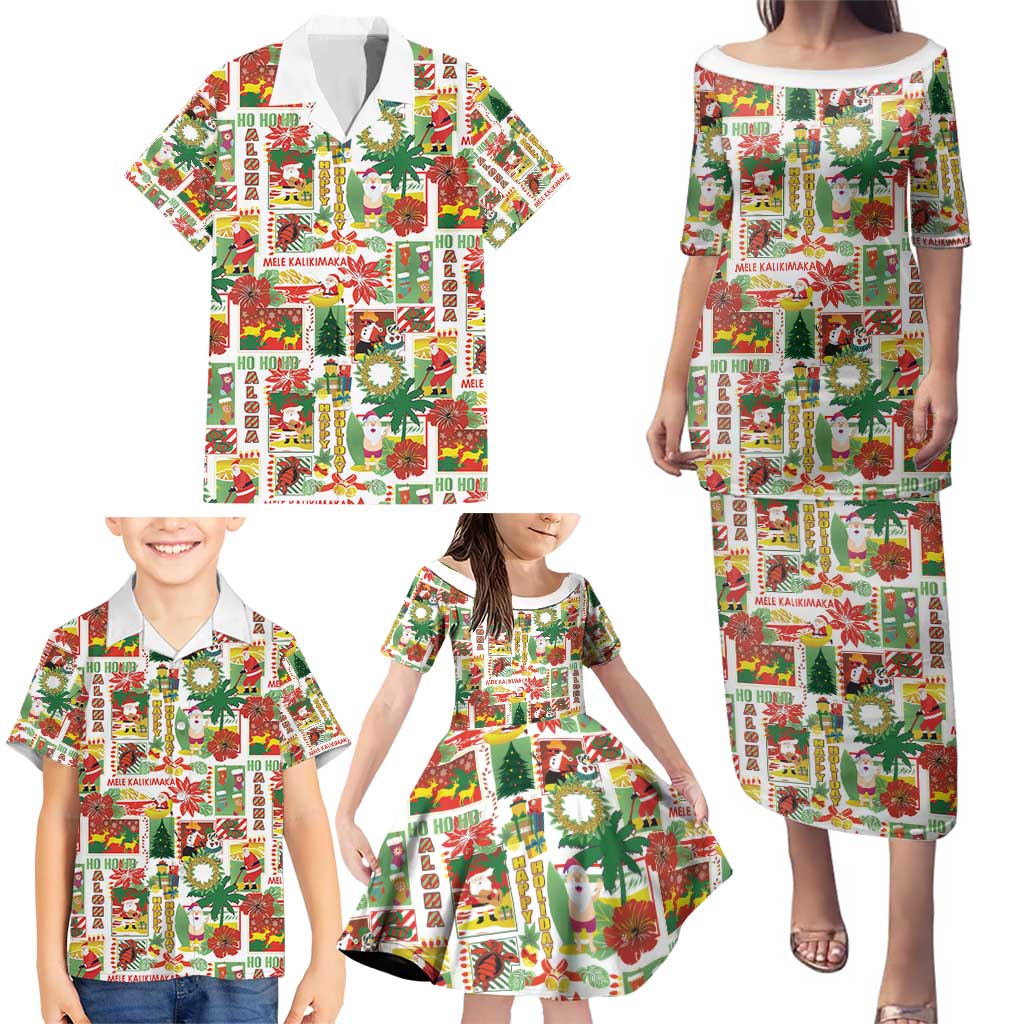 Hawaiian Santa Christmas Pattern Family Matching Puletasi and Hawaiian Shirt White Version - Polynesian Pride