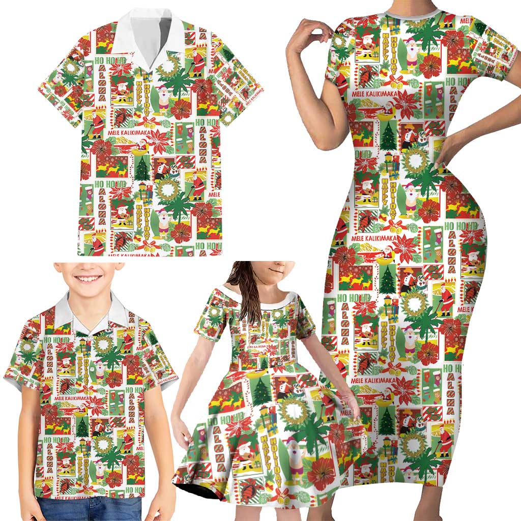 Hawaiian Santa Christmas Pattern Family Matching Short Sleeve Bodycon Dress and Hawaiian Shirt White Version LT01 - Polynesian Pride