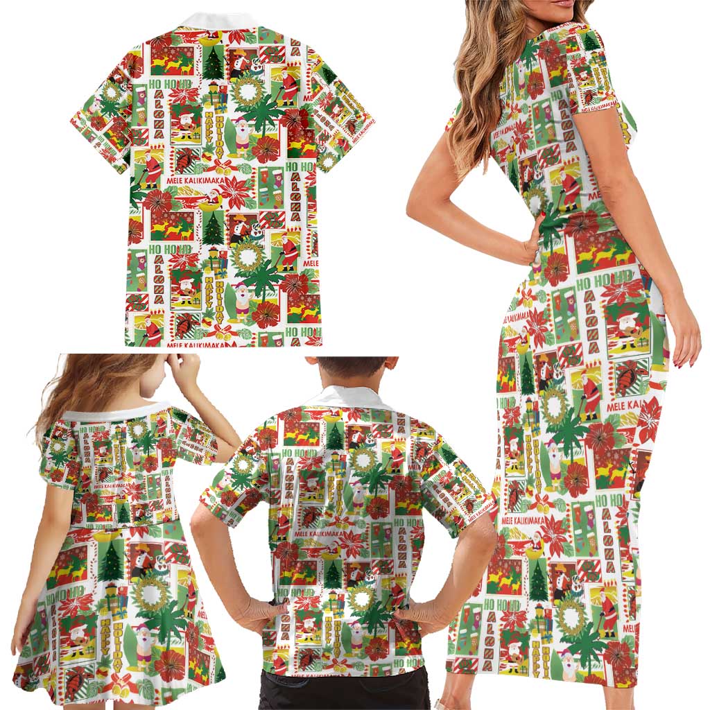 Hawaiian Santa Christmas Pattern Family Matching Short Sleeve Bodycon Dress and Hawaiian Shirt White Version LT01 - Polynesian Pride