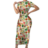 Hawaiian Santa Christmas Pattern Family Matching Short Sleeve Bodycon Dress and Hawaiian Shirt White Version LT01 Mom's Dress Red - Polynesian Pride