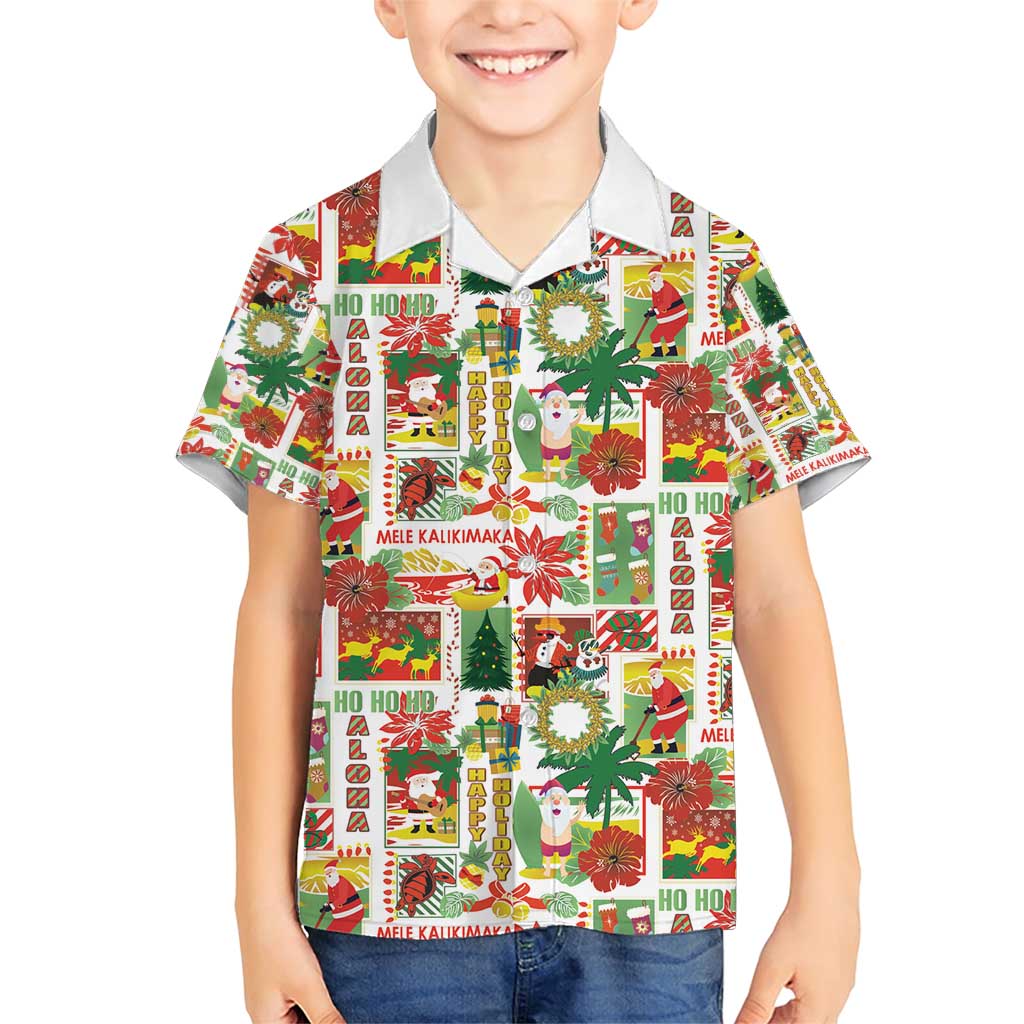 Hawaiian Santa Christmas Pattern Family Matching Short Sleeve Bodycon Dress and Hawaiian Shirt White Version LT01 Son's Shirt Red - Polynesian Pride