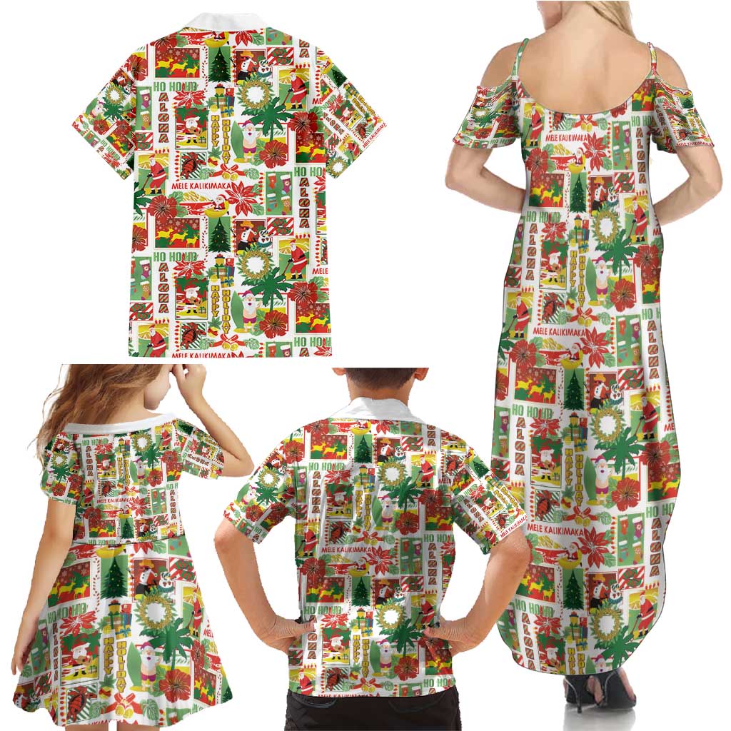 Hawaiian Santa Christmas Pattern Family Matching Summer Maxi Dress and Hawaiian Shirt White Version - Polynesian Pride