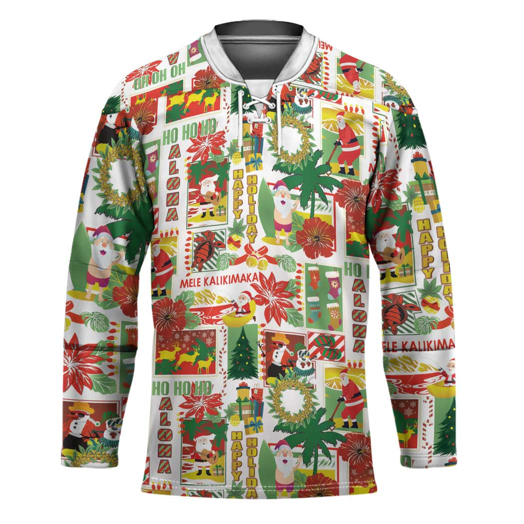 Hawaiian Santa Christmas Pattern Hockey Jersey White Version - Polynesian Pride