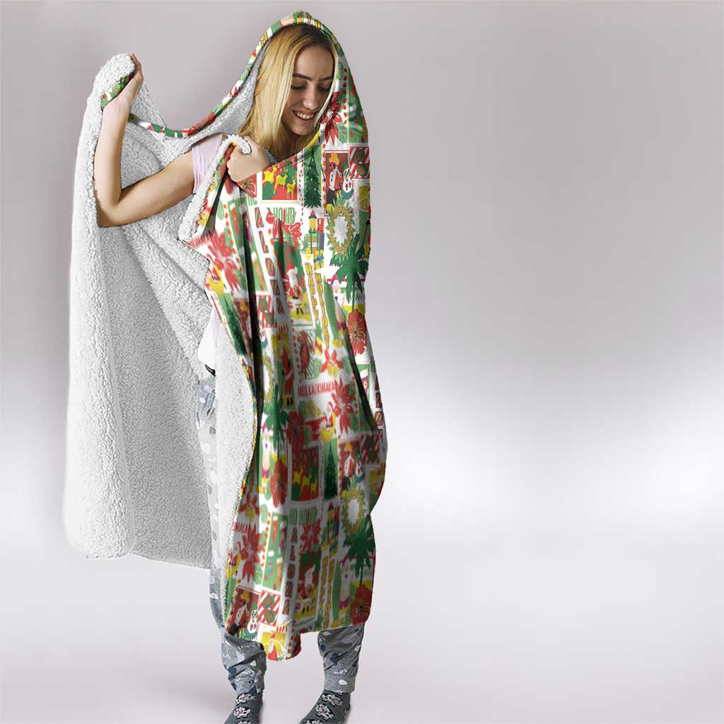 Hawaiian Santa Christmas Pattern Hooded Blanket White Version - Polynesian Pride