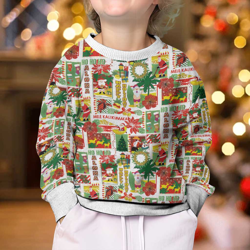 Hawaiian Santa Christmas Pattern Kid Ugly Christmas Sweater White Version - Polynesian Pride