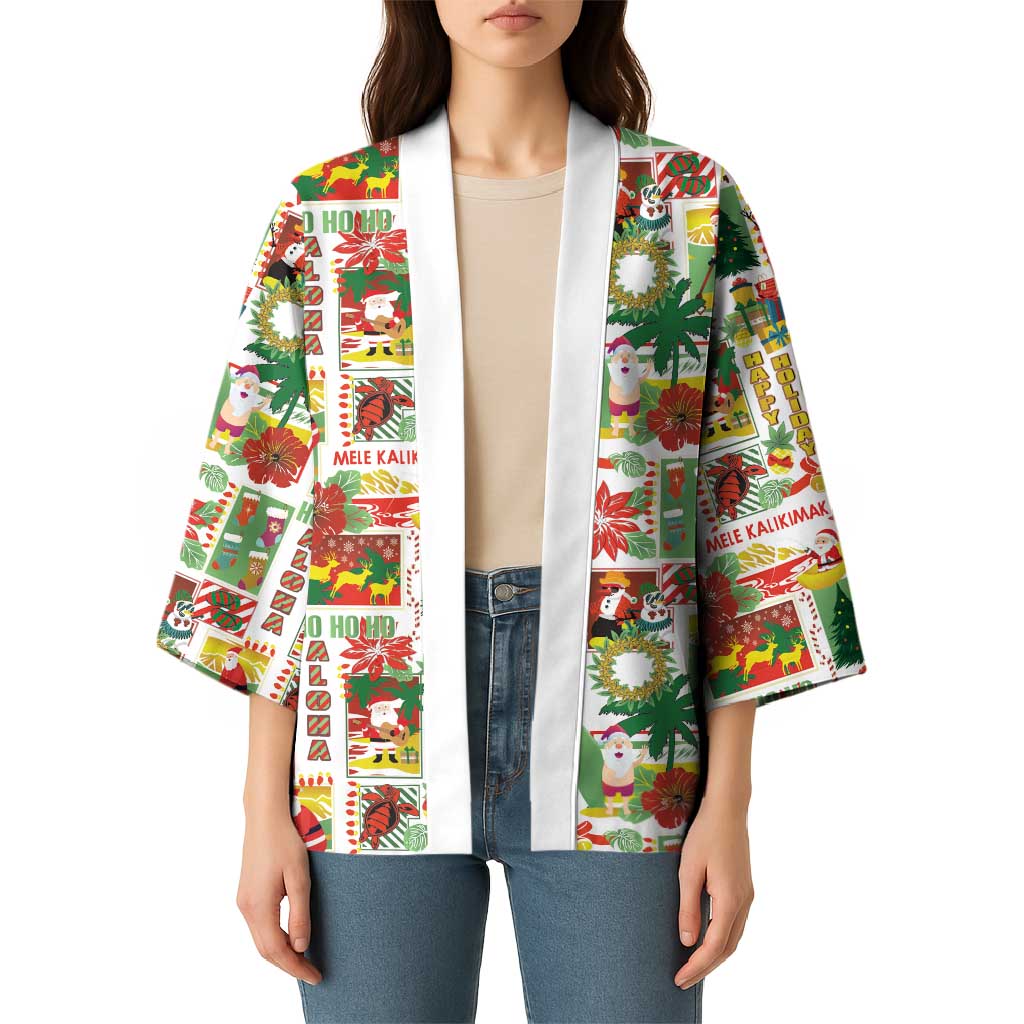 Hawaiian Santa Christmas Pattern Kimono White Version - Polynesian Pride