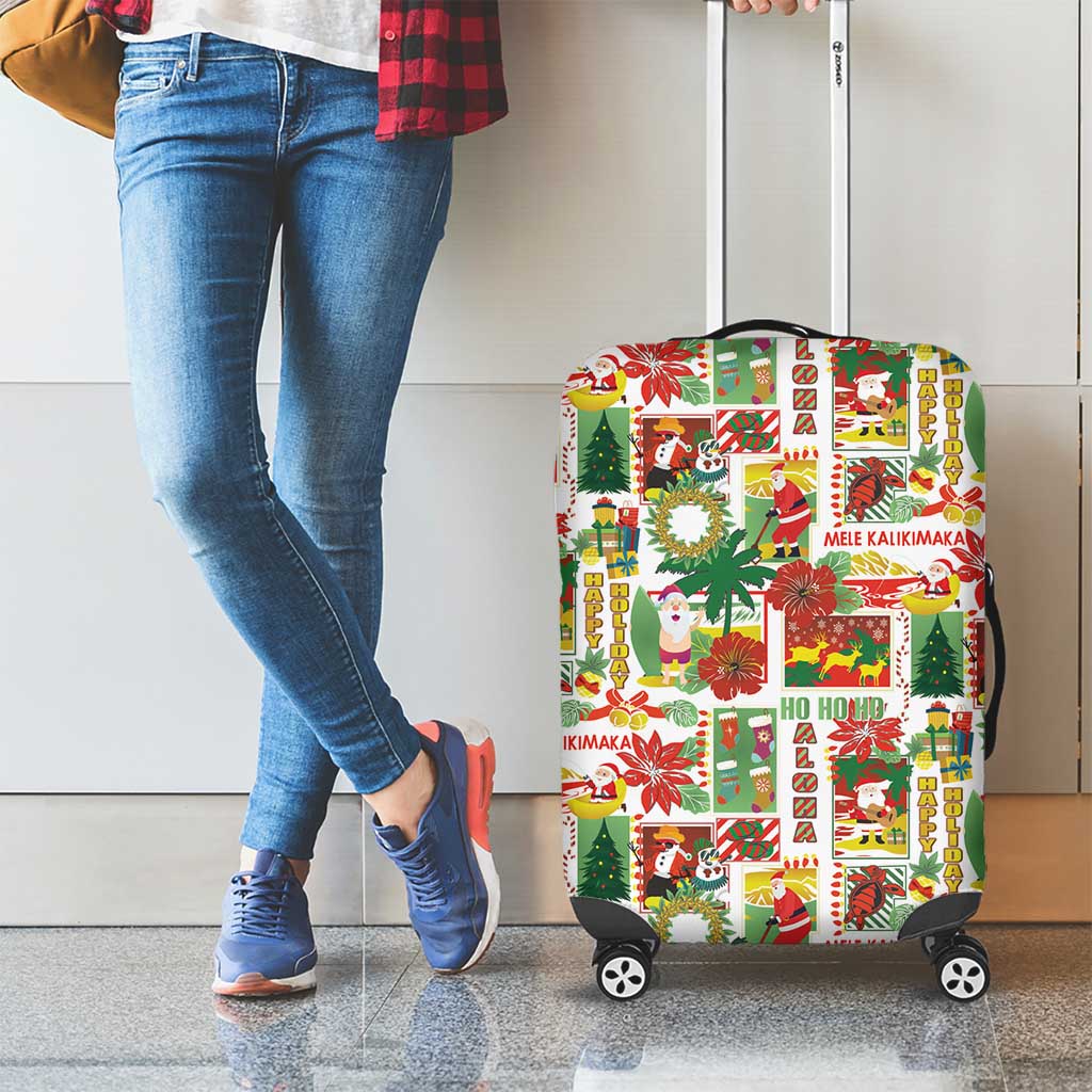 Hawaiian Santa Christmas Pattern Luggage Cover White Version - Polynesian Pride