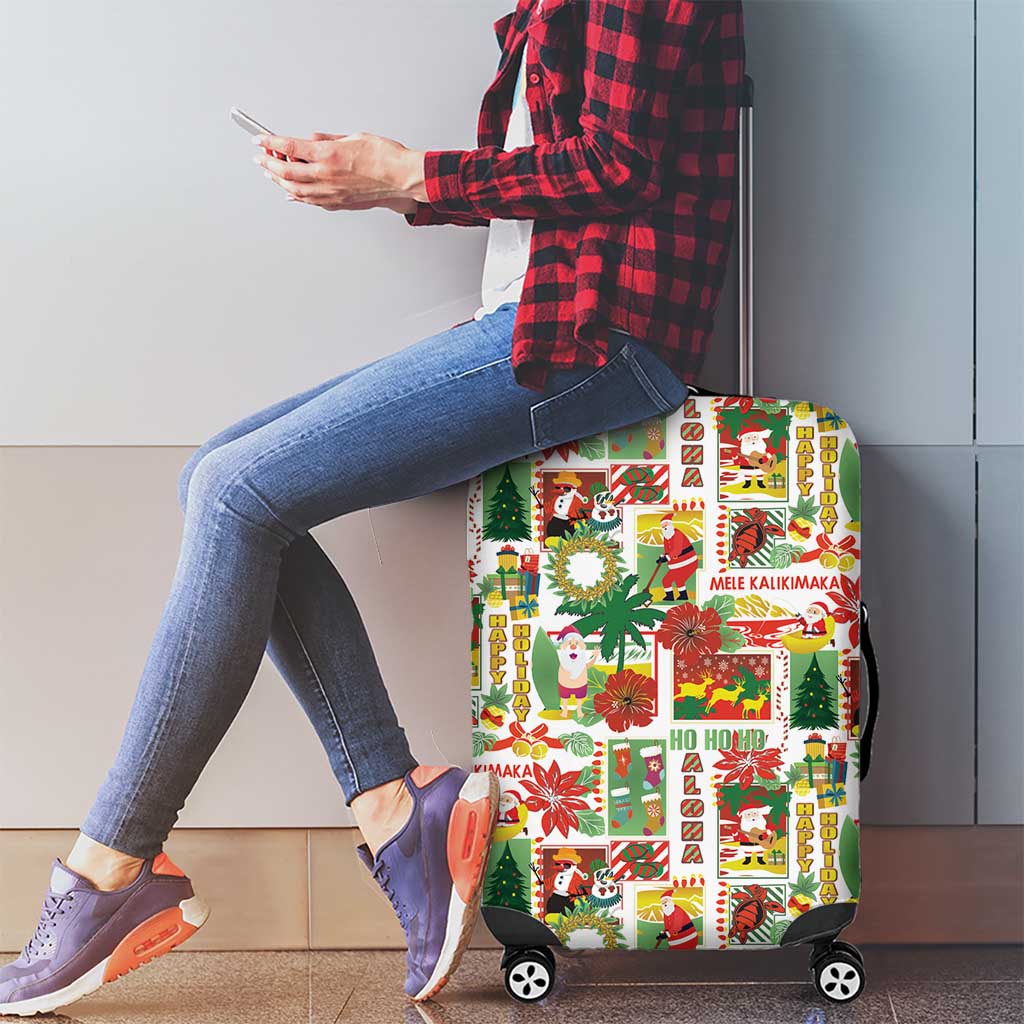 Hawaiian Santa Christmas Pattern Luggage Cover White Version - Polynesian Pride