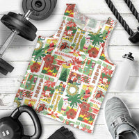 Hawaiian Santa Christmas Pattern Men Tank Top White Version - Polynesian Pride