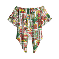 Hawaiian Santa Christmas Pattern Off Shoulder Wrap Waist Top White Version LT01 Red - Polynesian Pride