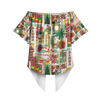 Hawaiian Santa Christmas Pattern Off Shoulder Wrap Waist Top White Version LT01 - Polynesian Pride
