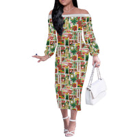 Hawaiian Santa Christmas Pattern Off The Shoulder Long Sleeve Dress White Version LT01 Women Red - Polynesian Pride