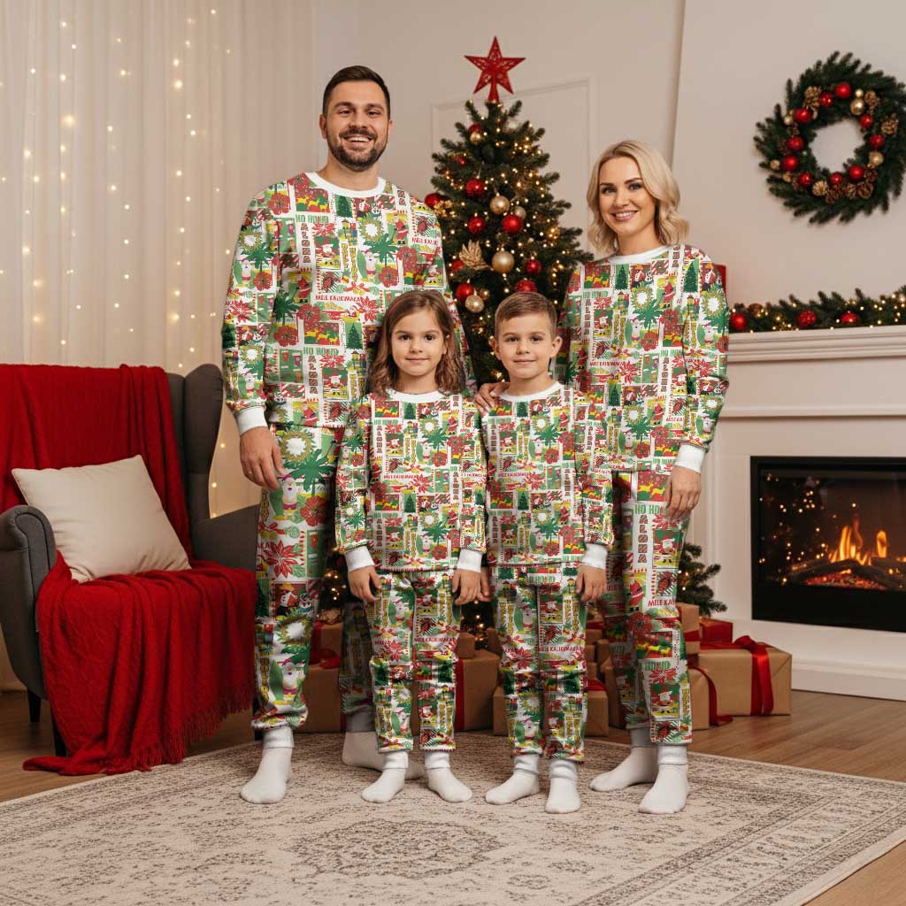Hawaiian Santa Christmas Pattern Christmas Pajama Set White Version - Polynesian Pride