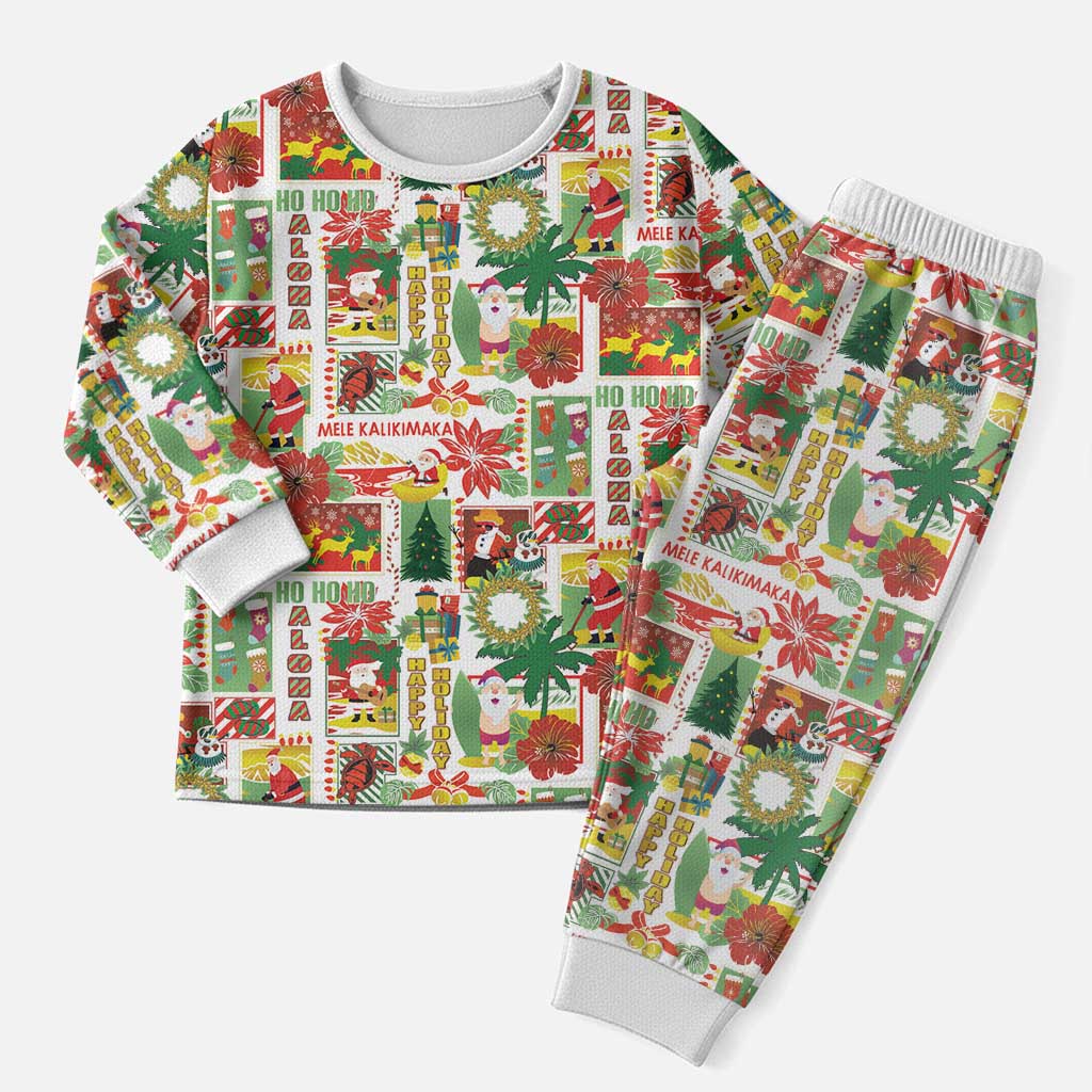 Hawaiian Santa Christmas Pattern Christmas Pajama Set White Version - Polynesian Pride