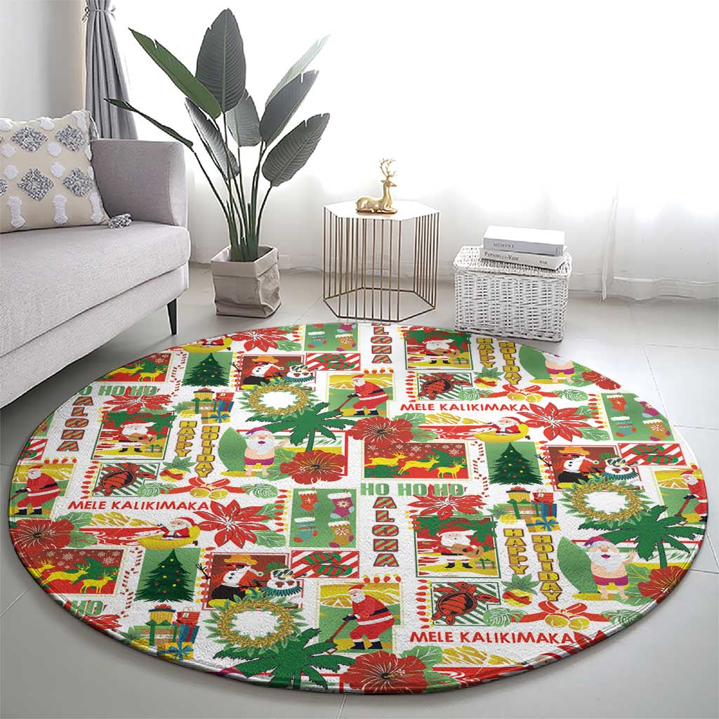 Hawaiian Santa Christmas Pattern Round Carpet White Version - Polynesian Pride