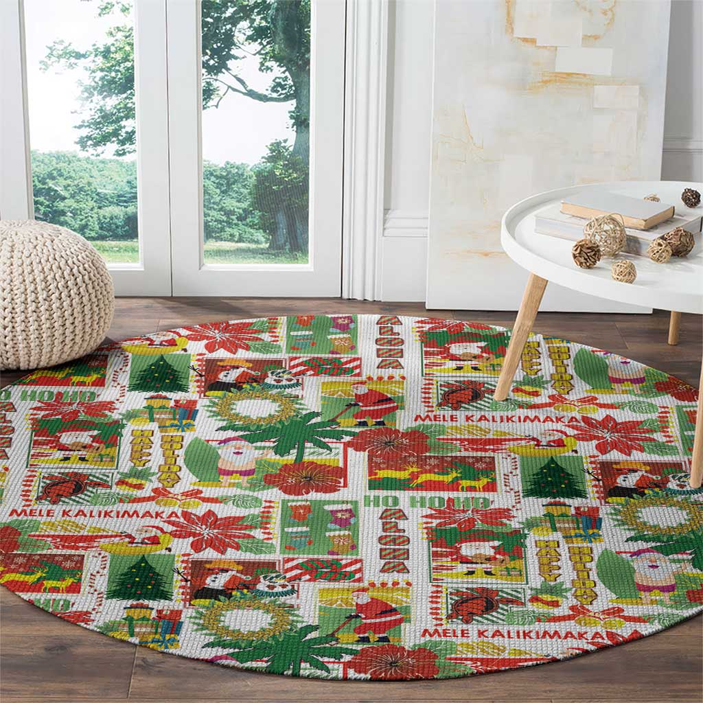 Hawaiian Santa Christmas Pattern Round Carpet White Version - Polynesian Pride