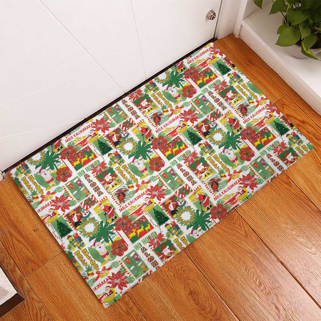 Hawaiian Santa Christmas Pattern Rubber Doormat White Version - Polynesian Pride