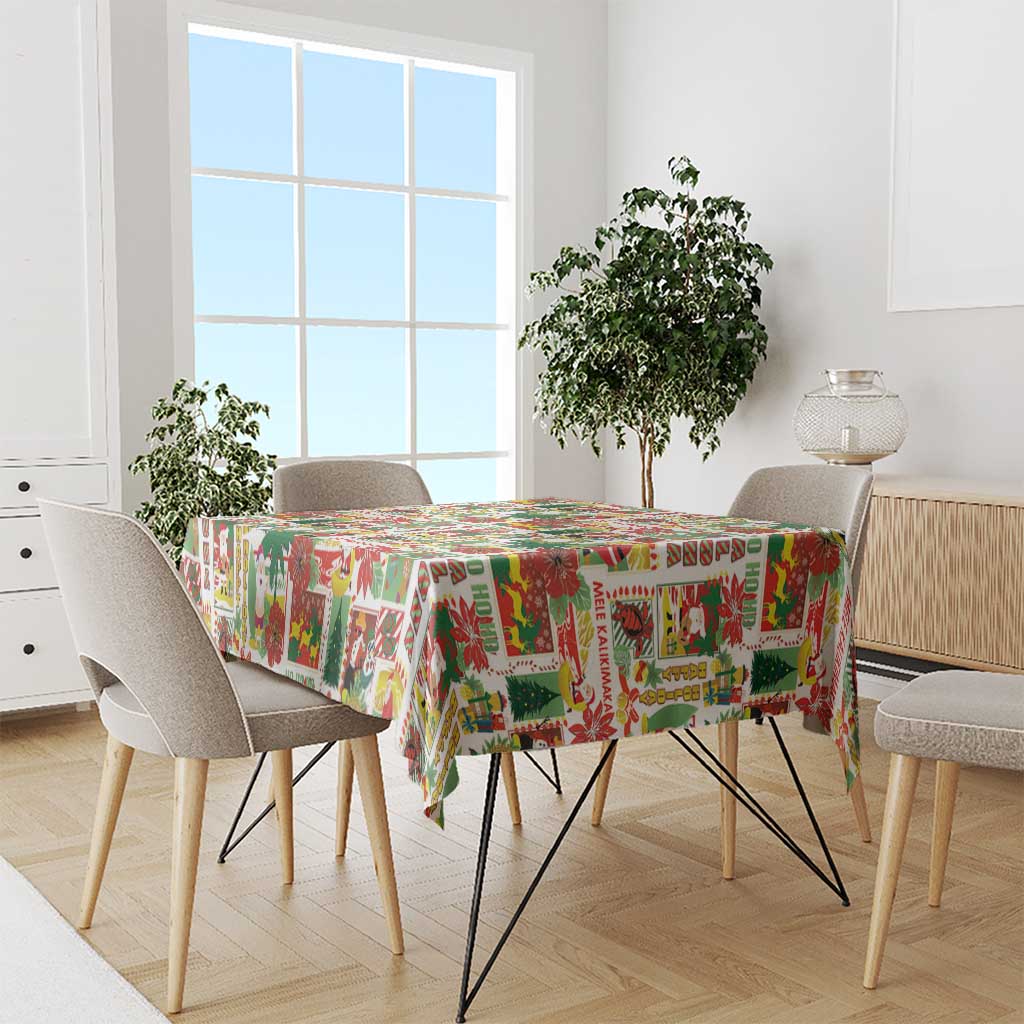 Hawaiian Santa Christmas Pattern Tablecloth White Version - Polynesian Pride