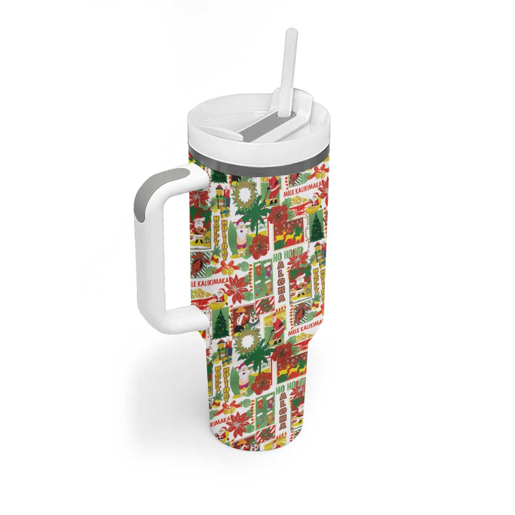 Hawaiian Santa Christmas Pattern Tumbler With Handle White Version - Polynesian Pride