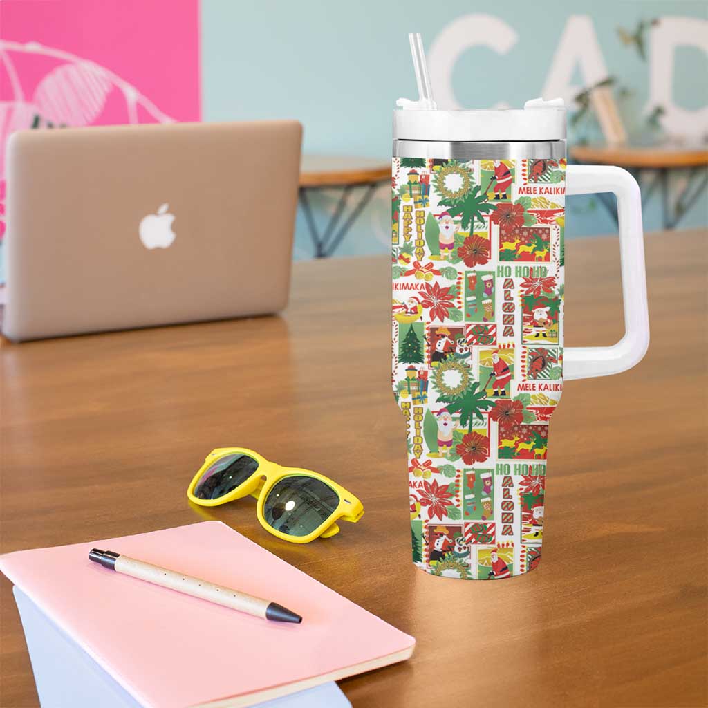Hawaiian Santa Christmas Pattern Tumbler With Handle White Version - Polynesian Pride