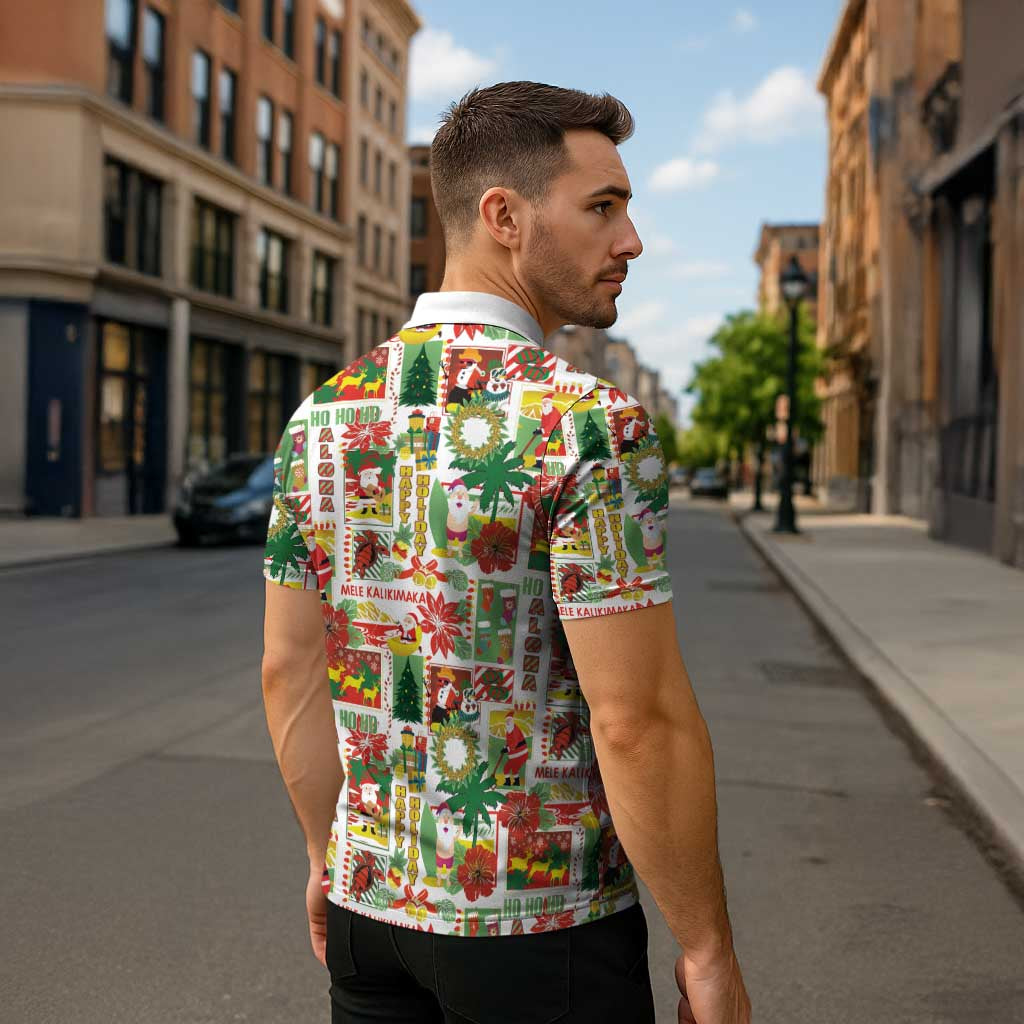 Hawaiian Santa Christmas Pattern Zipper Polo Shirt White Version - Polynesian Pride