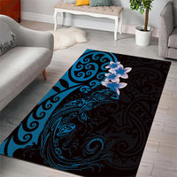 New Zealand Tuatara Plumeria Area Rug Maori Blue Koru Tribal Tattoo LT01 - Polynesian Pride