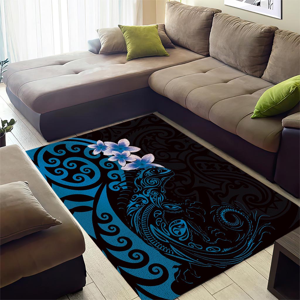 New Zealand Tuatara Plumeria Area Rug Maori Blue Koru Tribal Tattoo LT01 - Polynesian Pride