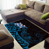 New Zealand Tuatara Plumeria Area Rug Maori Blue Koru Tribal Tattoo LT01 - Polynesian Pride