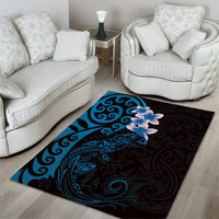 New Zealand Tuatara Plumeria Area Rug Maori Blue Koru Tribal Tattoo LT01 - Polynesian Pride