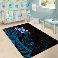 New Zealand Tuatara Plumeria Area Rug Maori Blue Koru Tribal Tattoo LT01 - Polynesian Pride