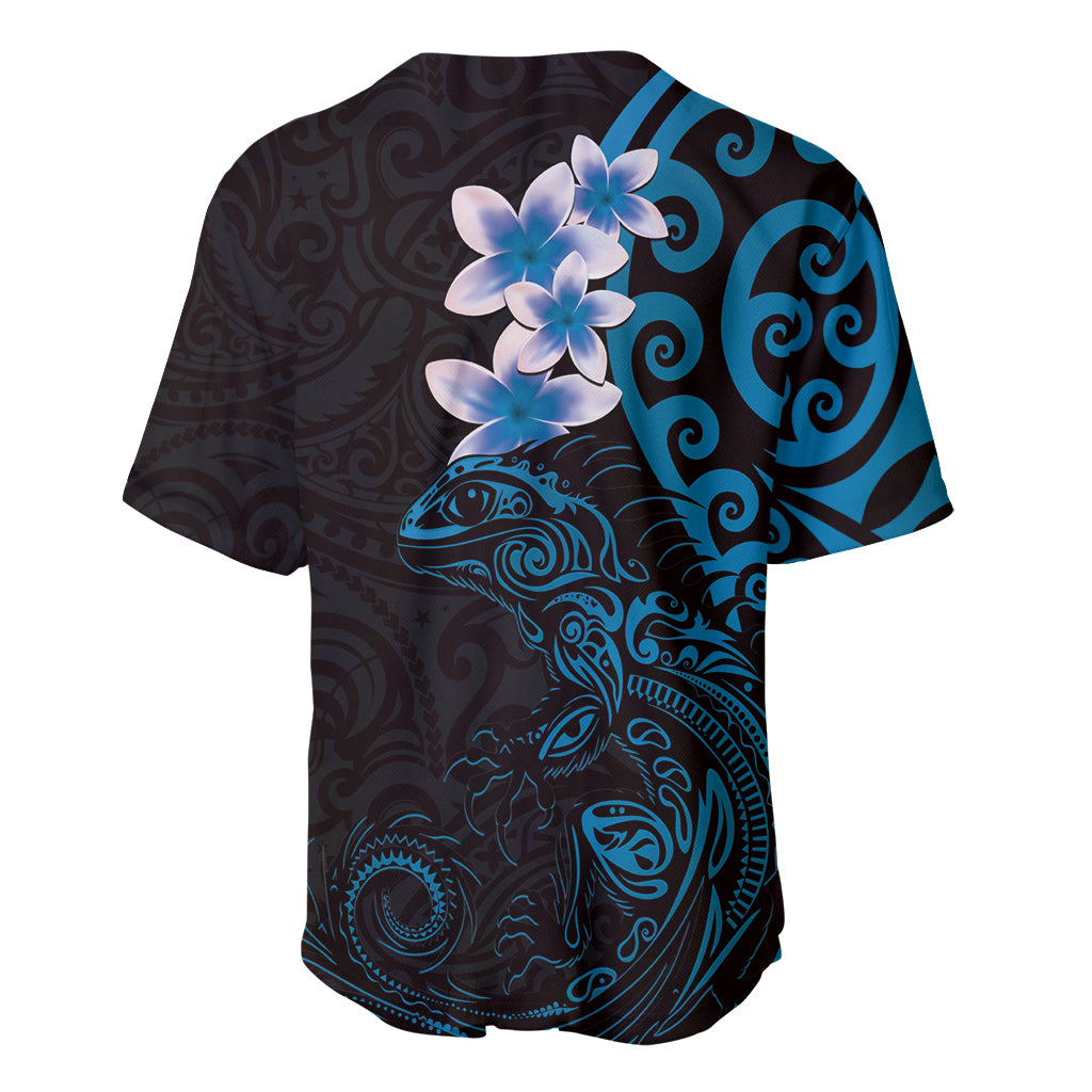 New Zealand Tuatara Plumeria Baseball Jersey Maori Blue Koru Tribal Tattoo LT01 - Polynesian Pride
