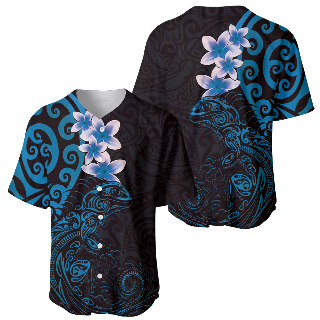 New Zealand Tuatara Plumeria Baseball Jersey Maori Blue Koru Tribal Tattoo LT01 - Polynesian Pride