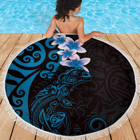 New Zealand Tuatara Plumeria Beach Blanket Maori Blue Koru Tribal Tattoo LT01 - Polynesian Pride