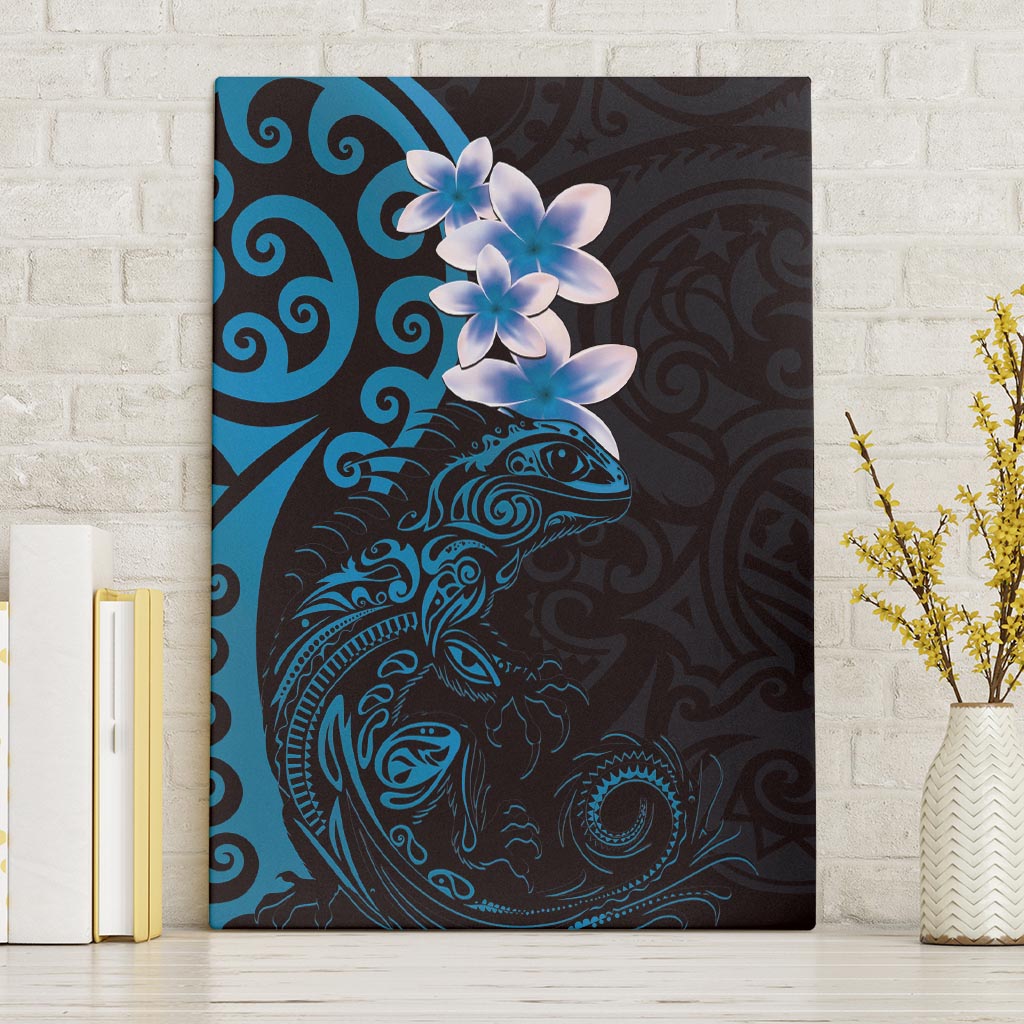New Zealand Tuatara Plumeria Canvas Wall Art Maori Blue Koru Tribal Tattoo LT01 Without Frame Blue - Polynesian Pride