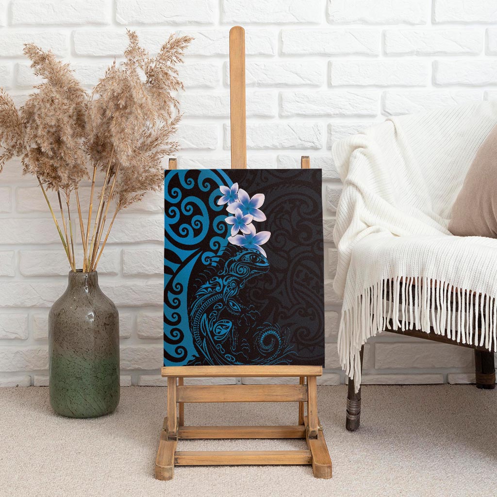 New Zealand Tuatara Plumeria Canvas Wall Art Maori Blue Koru Tribal Tattoo LT01 - Polynesian Pride