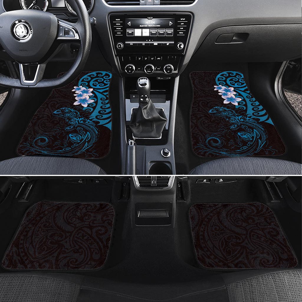New Zealand Tuatara Plumeria Car Mats Maori Blue Koru Tribal Tattoo LT01 Set 4pcs Blue - Polynesian Pride
